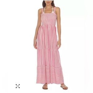 NWT Raviya Striped Tiered Maxi Cover-up Dress Pink and White
